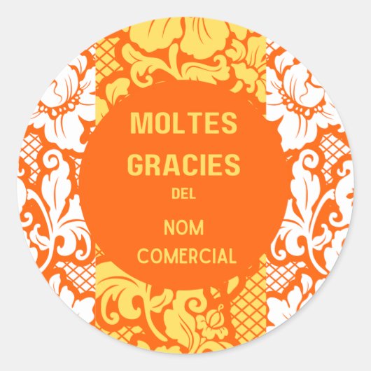 "ありがとう"ステッカー – "moltes grases"-デザイン2 ラウンドシール (正面)