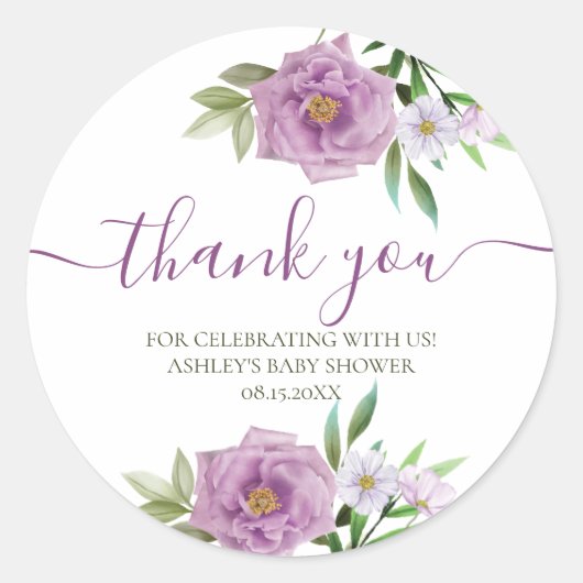 ありがとう タイポグラフィー パステル メドウ ワイルド フラワーズ ラウンドシール (正面)