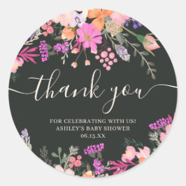 ありがとう タイポグラフィー パステル 草原 野の花 ラウンドシール