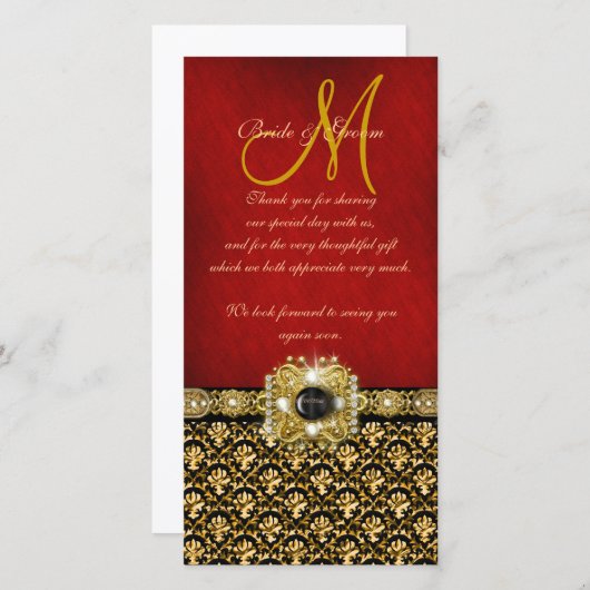 "ありがとう"ダマスク黒レッド金ゴールド サンキューカード (正面/裏面)