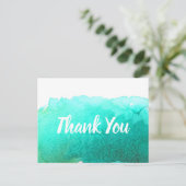 ありがとう ティールブルーの水彩アート名言 ポストカード (スタンド正面)