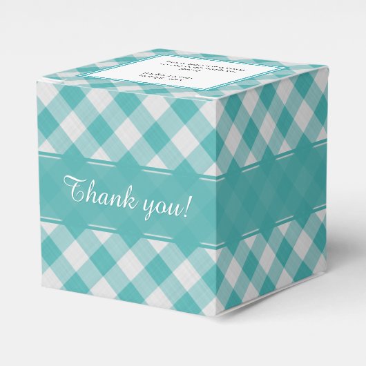 「ありがとう」ティール(緑がかった色)/ホワイトギンガムチェック柄 フェイバーボックス (正面サイド)