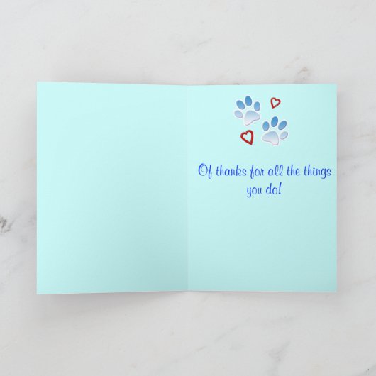 ありがとう：ドッグウォーカー、ドッグシッター、または犬のトリマー サンキューカード (内部)