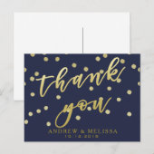 ありがとう | ネイビー & フェイク ゴールド スクリプト ポストカード (正面/裏面)