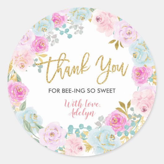 ありがとう ハチがここにいてくれてステッカー ラウンドシール (正面)