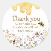 ありがとう ハチのキュートなベイビーシャワー 女の子の誕生日 ラウンドシール (正面)