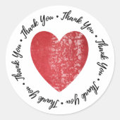 ありがとう・ ハートスタンプ赤 ラウンドシール (正面)