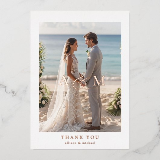 「ありがとう」バラ-金ゴールド – フォイルミニマル,ラグジュアリー, 箔招待状 (正面)