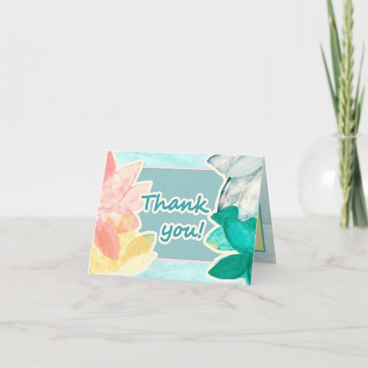 ありがとう - パステル トロピカル リーフとウェーブ サンキューカード (正面)