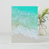 ありがとう、パーソナライズされたメッセージ、ティール(緑がかった色)ビーチ波 サンキューカード (スタンド正面)