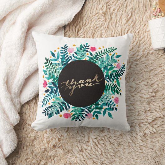 ありがとう – ピンクと緑の花模様 クッション (ブランケット)