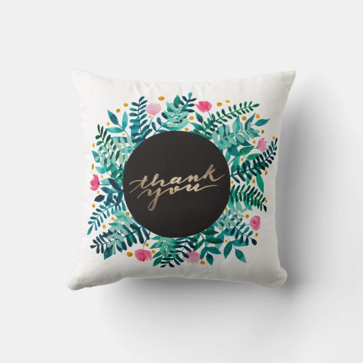 ありがとう – ピンクと緑の花模様 クッション (裏面)