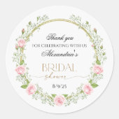 ありがとう ピンクのバラ & ワイルドフラックス ラウンドシール (正面)