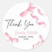 ありがとう ピンクのリボンステッカー ラウンドシール (正面)