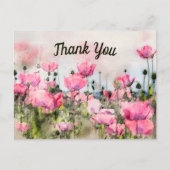 ありがとう ピンクの花の水彩 ポストカード (正面)