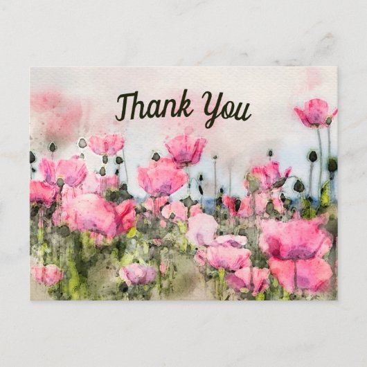 ありがとう ピンクの花の水彩 ポストカード (正面)