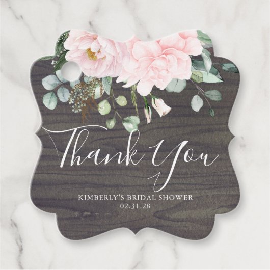 ありがとう ピンクの花 ラスティックウッド ブライダルシャワー フェイバータグ (正面)