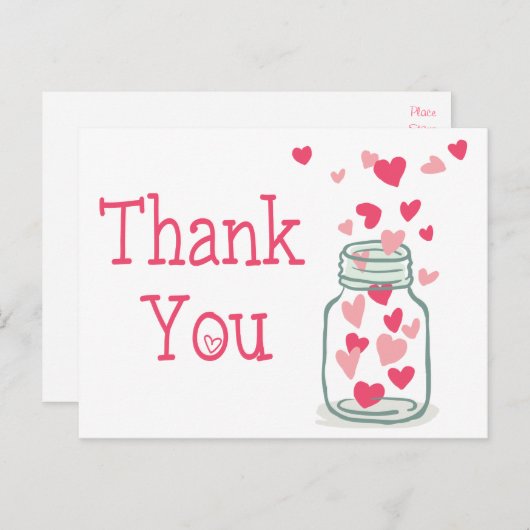 ありがとう ピンクハート ヴィンテージ メイソンジャー ラブ ポストカード (正面/裏面)