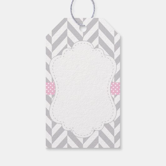 ありがとう – ピンク、白い灰色の象の赤ちゃんシャワー ギフトタグ (裏面)