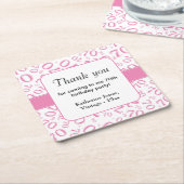 ありがとう:ピンク/白70番乱数パターン スクエアペーパーコースター (アングル)