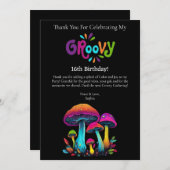 ありがとう - ファンキーでサイケデリックなカラフルなキノコ - 招待状 (正面/裏面)