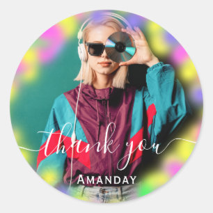 ありがとう フォト ネオン ピンク バースデー パーティー ミュージック CD ラウンドシール