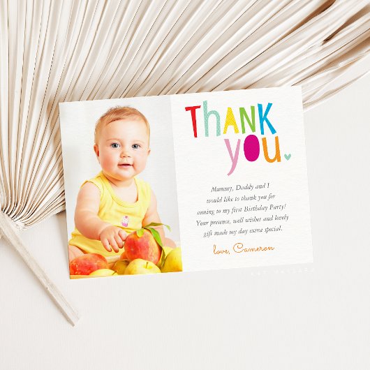 ありがとう フォト モダン カラフル レインボー タイポグラフィ サンキューカード