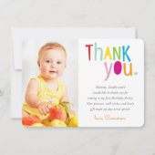 ありがとう フォト モダン カラフル レインボー タイポグラフィ サンキューカード (正面)