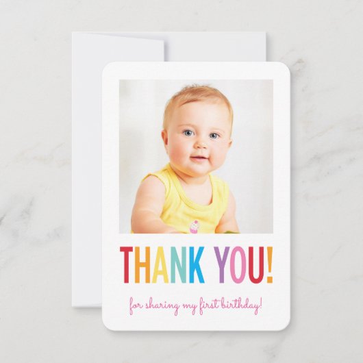 ありがとう フォト モダン ボールド ブライト カラフル タイプ サンキューカード (正面)