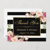 ありがとう – フローラ白黒ストライプ金ゴールドフレーム ポストカード (正面/裏面)