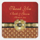 "ありがとう"ブラック赤金ゴールドダマスク スクエアシール (正面)