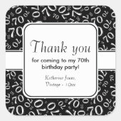 ありがとう：ブラック70番誕生日ナンバーパターン スクエアシール (正面)