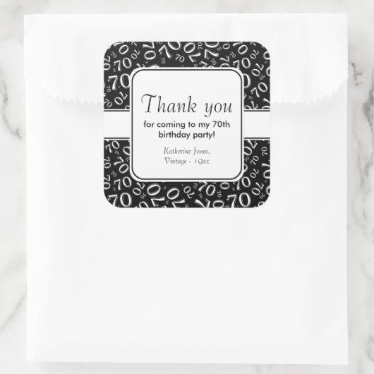 ありがとう:ブラック70番誕生日ナンバーパターン スクエアシール (バッグ)