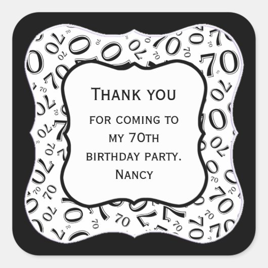 ありがとう:ブラック/ホワイト70ナンバーパターン – ブラケット スクエアシール (正面)