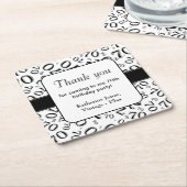 ありがとう:ブラック/ホワイト70番乱数パターン スクエアペーパーコースター (アングル)