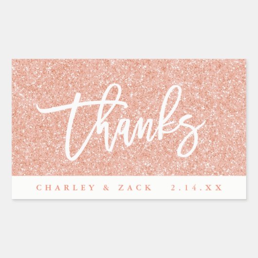 ありがとう ブラッシュ ピンク グリッター ミニ ワイン シャンパン 長方形シール (正面)