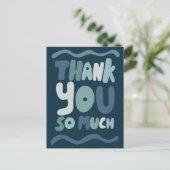 ありがとう ブルー カラフル 曲線 バブル レターズ ポストカード (スタンド正面)