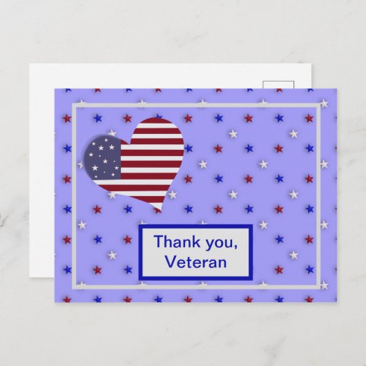 "ありがとう、ベテラン" 赤白青のハート ポストカード (正面/裏面)
