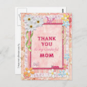 ありがとう ママ、花と蝶のクラフトカード ポストカード (正面/裏面)