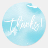 ありがとう モダンな手書きのアクアブルーの水彩 ラウンドシール (正面)