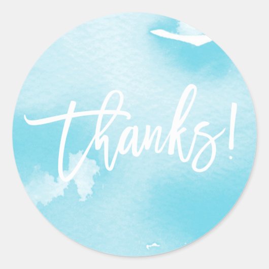 ありがとう モダンな手書きのアクアブルーの水彩 ラウンドシール (正面)
