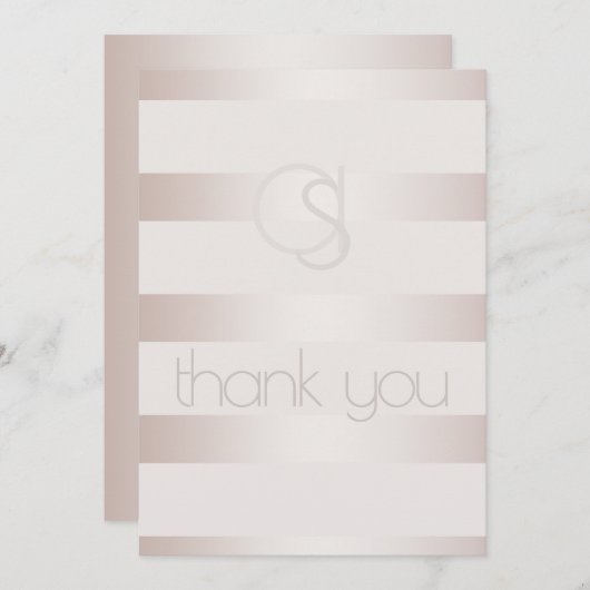 ありがとう – モダン赤面発光ストライプモノグラム サンキューカード (正面/裏面)