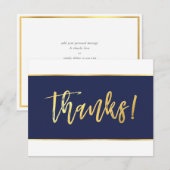 ありがとう モダン ダークネイビーブルー ゴールドの筆記 サンキューカード (正面/裏面)