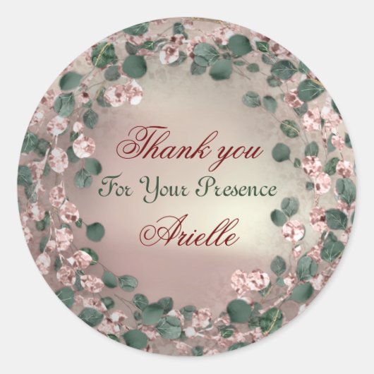 ありがとう ユーカリの誕生日 花嫁 緑のバラ ラウンドシール (正面)
