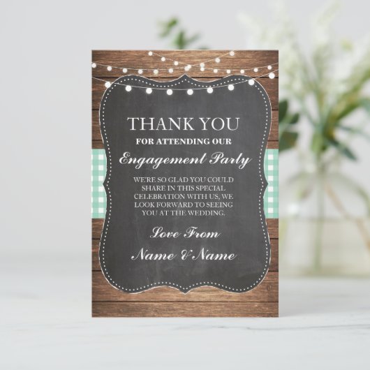 ありがとう レトロカード 木材 ミント チェック 結婚式 BBQ 招待状 (スタンド正面)