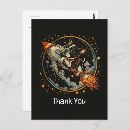 ありがとう ロケット船 フレンチブルドッグ 宇宙飛行士 ポストカード (正面/裏面)