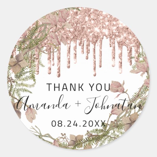 ありがとう ローズ ホワイト ネーム セーブ ザ デート wreath ドリップス ラウンドシール (正面)