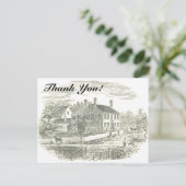 「ありがとう！」 + ヴィンテージの家と農場のイラスト ポストカード (スタンド正面)