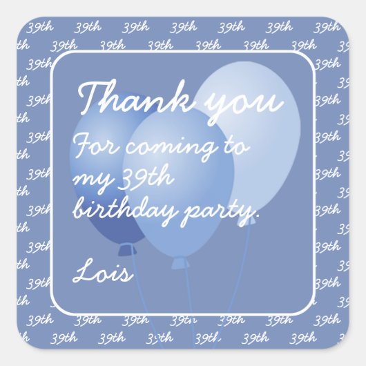 ありがとう – 任意の年齢番号パターン青/白 スクエアシール (正面)