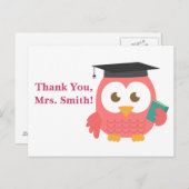 ありがとう，先生感謝，先生フクロウ ポストカード (正面/裏面)